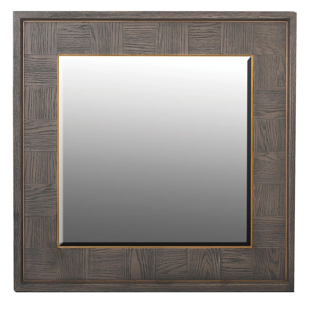 Carter Squares Mirror Textured Grained Oak & Brass Frame by Kensington
