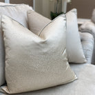 Evie Oyster & Celine Hessian Satin Piping Cushion by Luxe Casa
