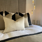 Evie Oyster & Celine Fawn Satin Piping Cushion by Luxe Casa