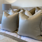 Celine Hessian Satin & Celine Fawn Satin Piping Cushion by Luxe Casa