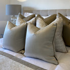 Celine Hessian Satin & Celine Fawn Satin Piping Cushion by Luxe Casa