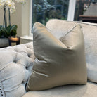 Celine Fawn Satin & Celine Hessian Satin Piping Cushion by Luxe Casa