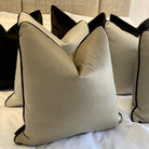 Celine Fawn Satin & Gabrielle Black Noir Velvet Piping Cushion by Luxe Casa