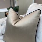 Celine Fawn Satin & Gabrielle Black Noir Velvet Piping Cushion by Luxe Casa