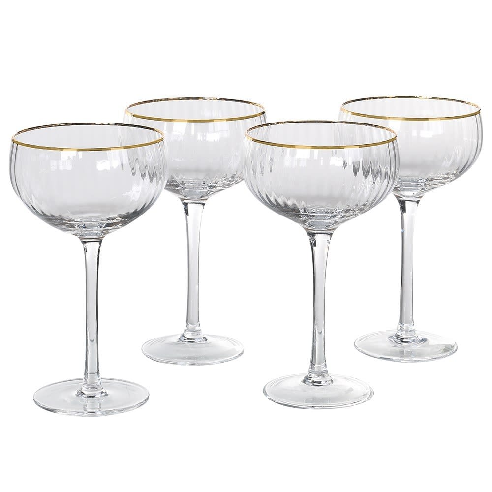 Set of 4 Gold Rim Ribbed Round Champagne Glasses by Kensington