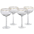 Set of 4 Gold Rim Ribbed Round Champagne Glasses by Kensington