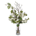 Billowing White Blossom Arrangement in Glass Vase by Kensington