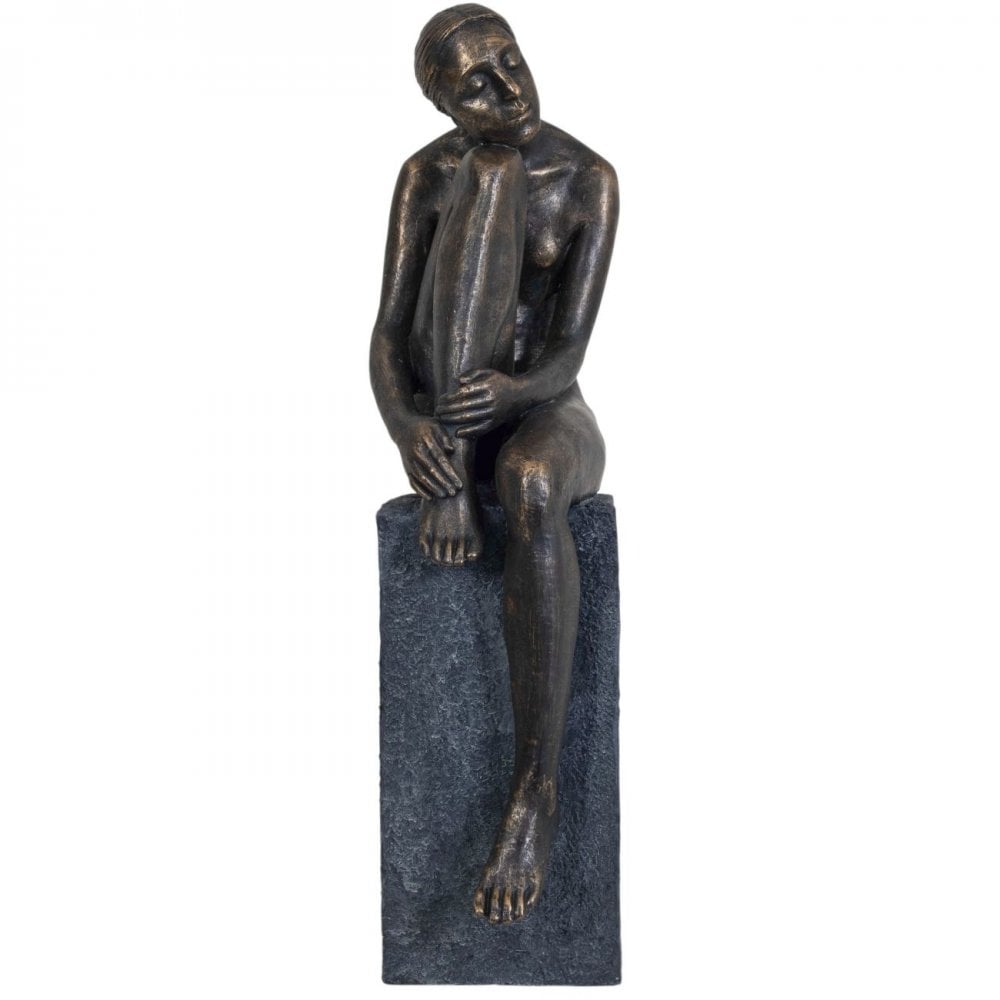 Thinking Lady Sculpture In Bronze Resin by Libra Interiors