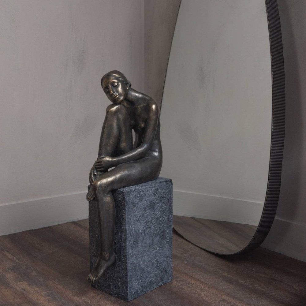 Thinking Lady Sculpture In Bronze Resin by Libra Interiors