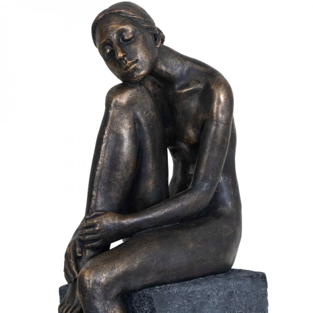 Thinking Lady Sculpture In Bronze Resin by Libra Interiors
