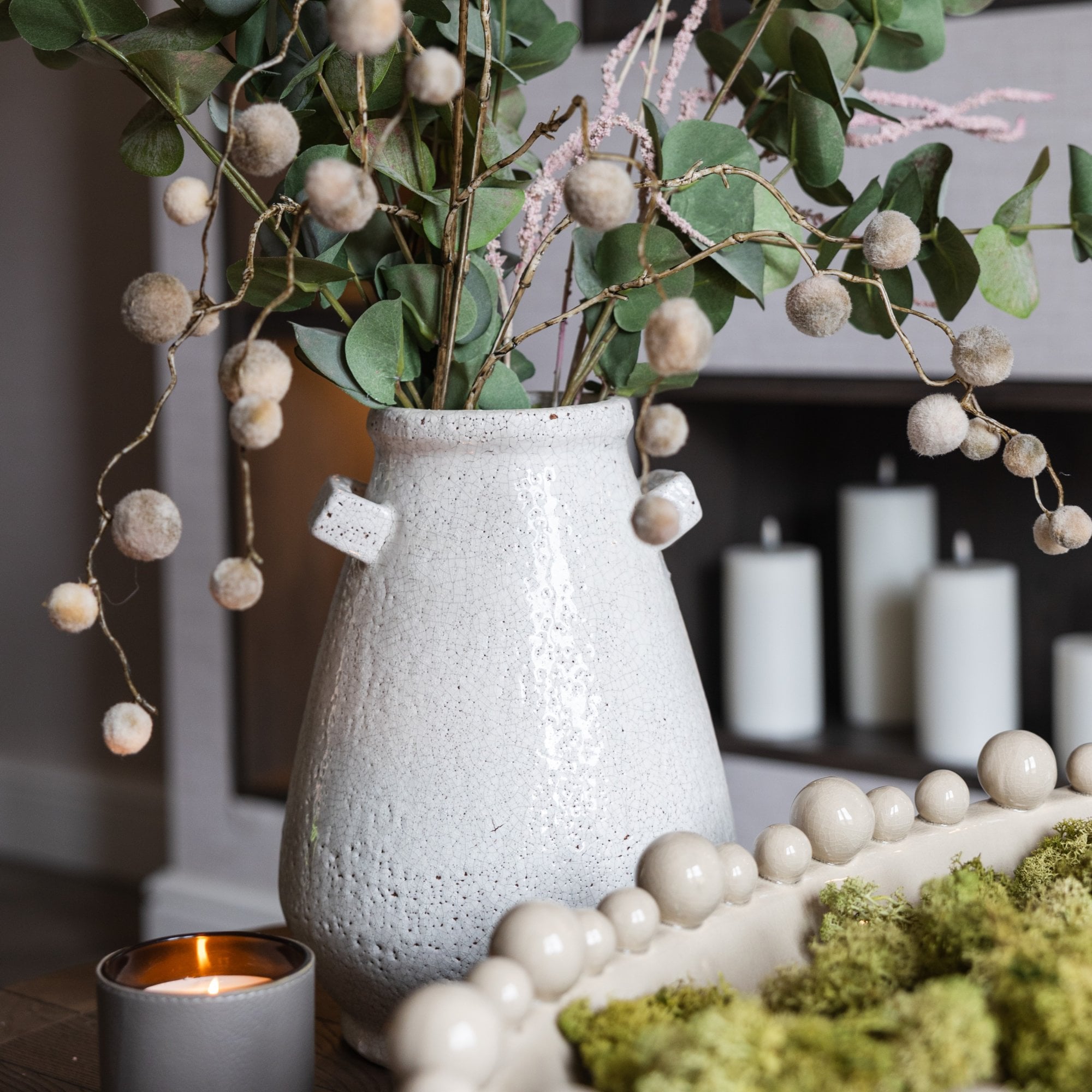 Small White Terracotta Vase with Handles by Kensington