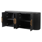 Sideboard Black Fluted Oak Wood & Brass Handles 4 Door by Kensington