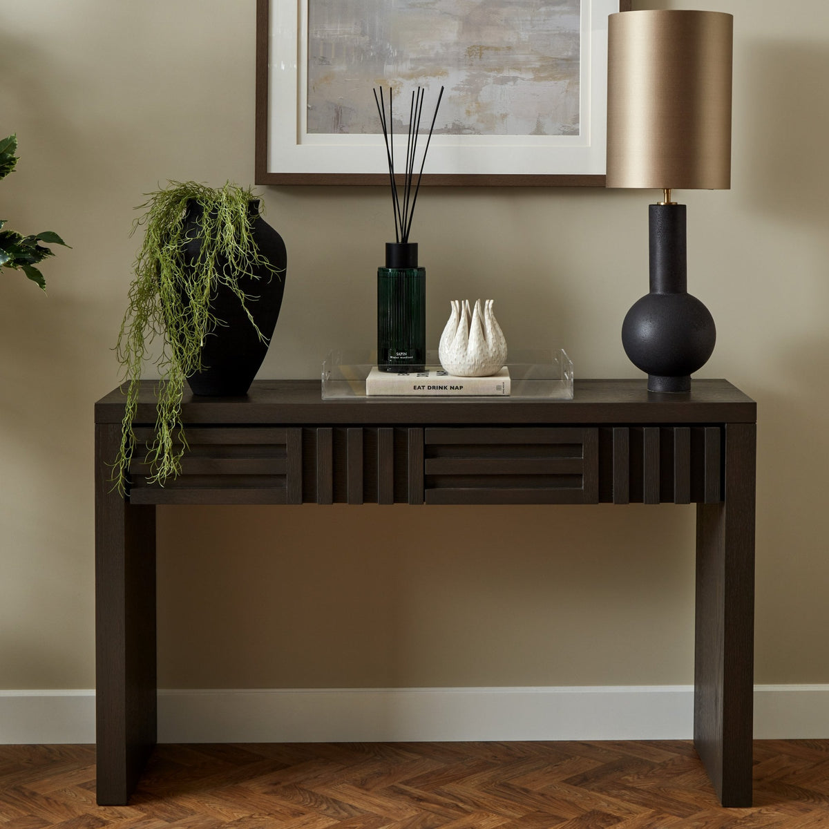 Kyoto Textured Dry Grey Oak Console Table – Decorum Interiors