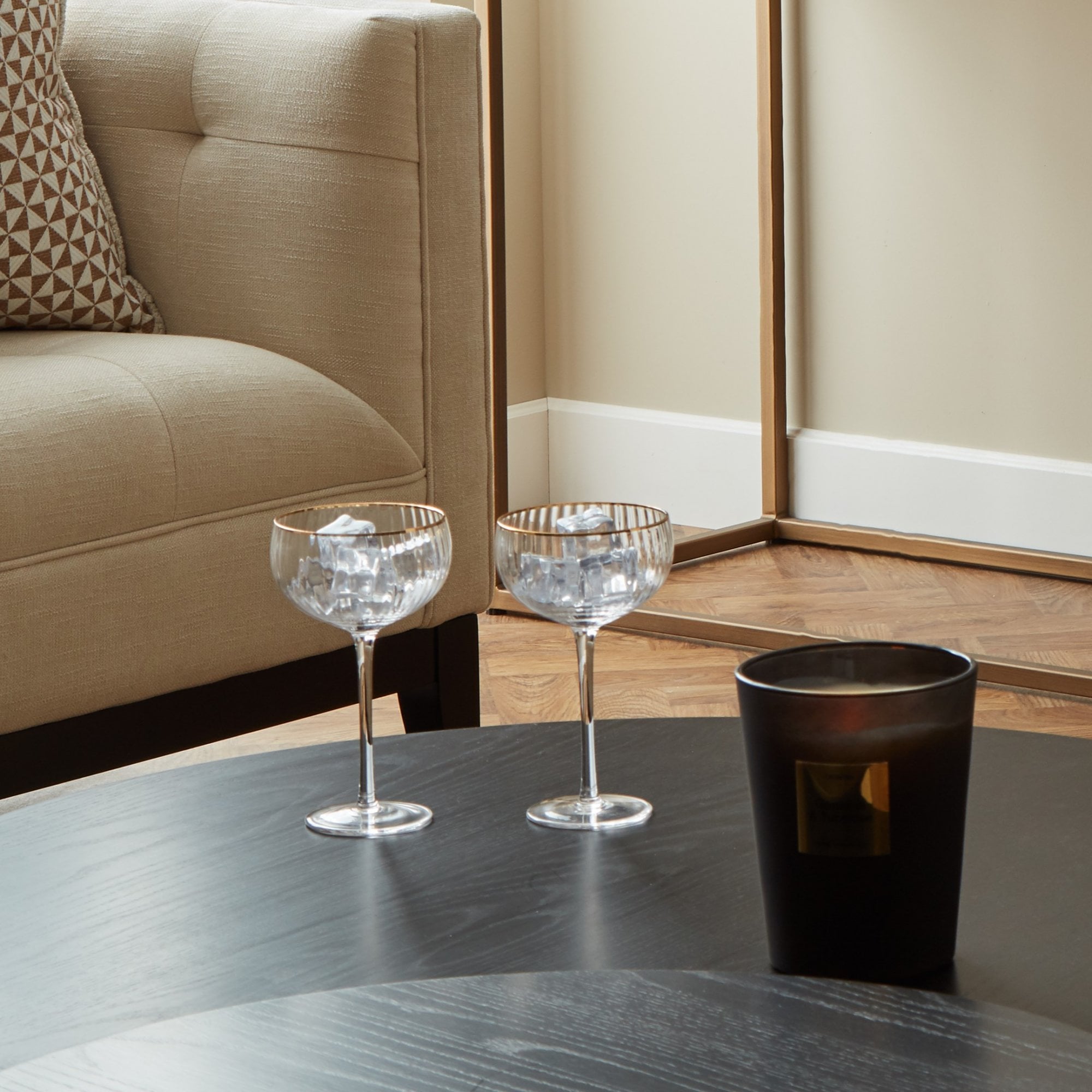 Set of 4 Gold Rim Ribbed Round Champagne Glasses by Kensington