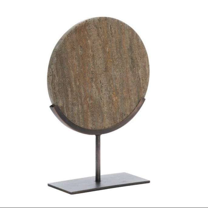 Moreno Dark Brown Travertine & Small Ring On Stand by Light & Living