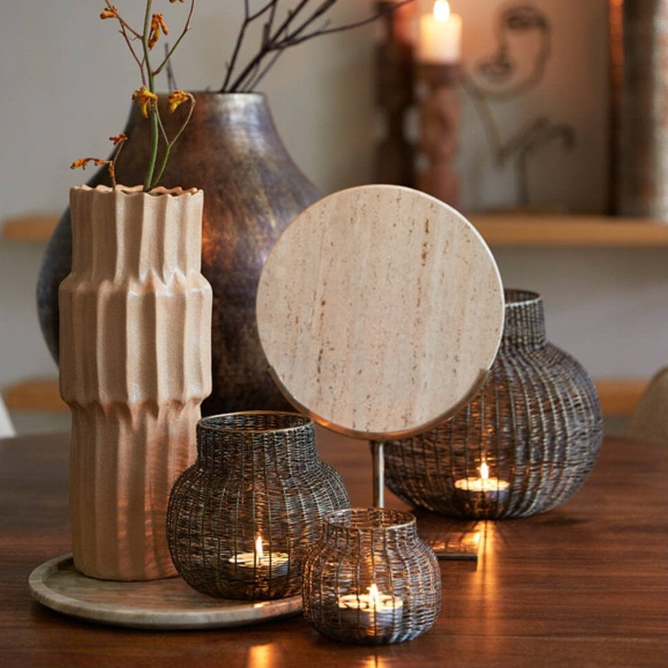 Moreno Sand Travertine & Small Ring On Stand by Light & Living
