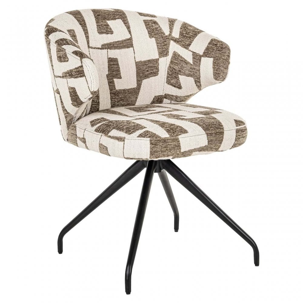 Milly Moss Fabric Graffic Swivel Dining Chair with Black Legs by Richmond Interiors
