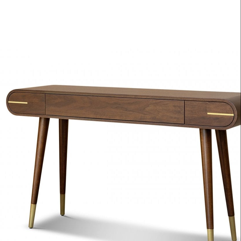 Malibu Console Table Walnut Wood with Brass Handles & Legs by Berkeley Designs