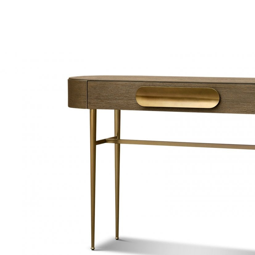 Napa Console Table Textured Carmel Oak Wood with Brass Handles & Legs by Berkeley Designs