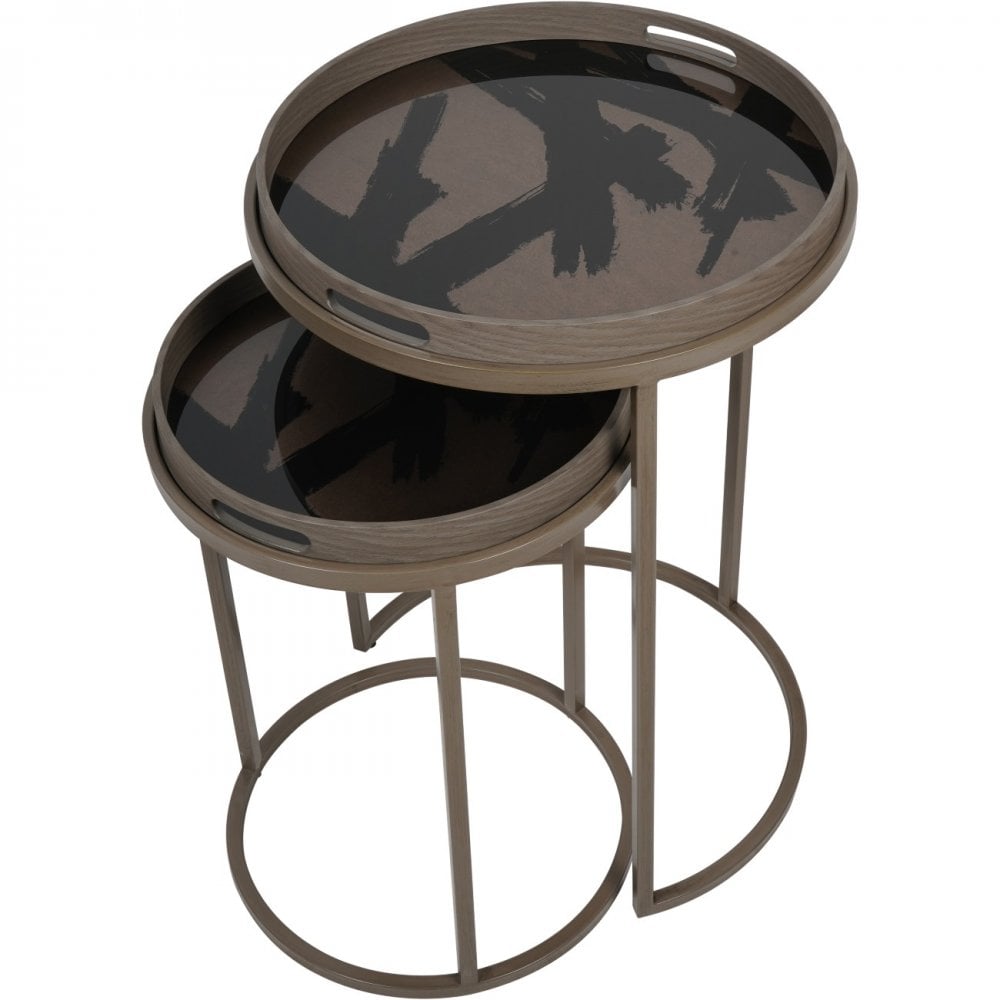 Impasto Taupe Brushstroke Side Tray Tables Set of 2 by Libra Interiors