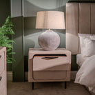Tempio Bedside Table Light Oak Wood Steel Black Legs 2 Drawer by Mindy Brownes