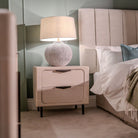 Tempio Bedside Table Light Oak Wood Steel Black Legs 2 Drawer by Mindy Brownes