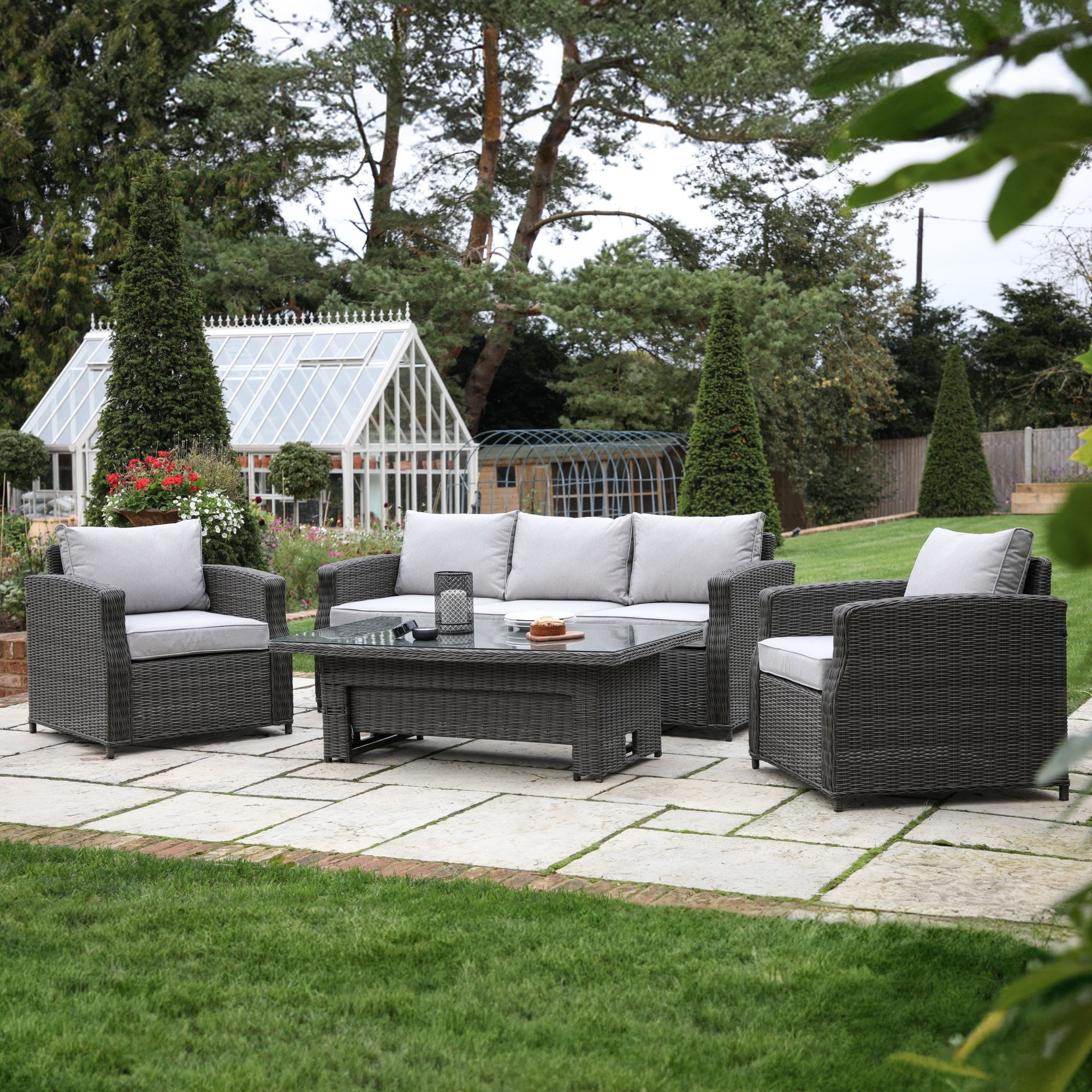 Sovera 3 Seater Dining Set Rising Table Grey by Abode