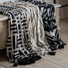 Meton Knitted Tassel Throw - Black by Abode