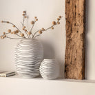 Andorra Small Handblown Carved Glass Vase White by Abode