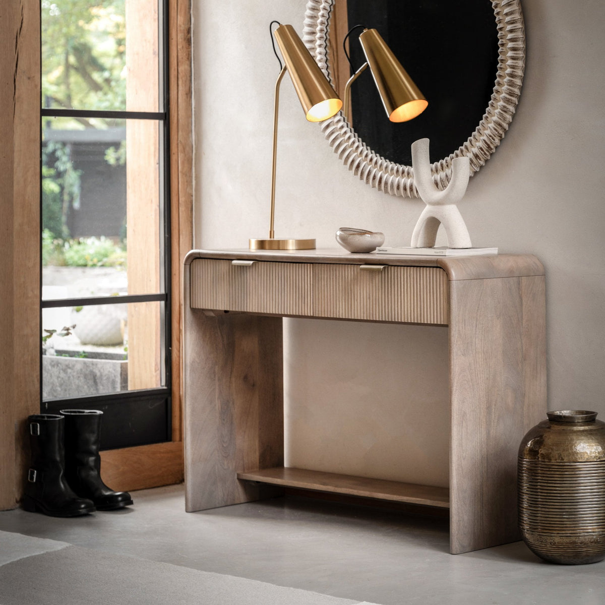 Colonna Mango Wood & Brass 2 Drawer Console Table – Decorum Interiors