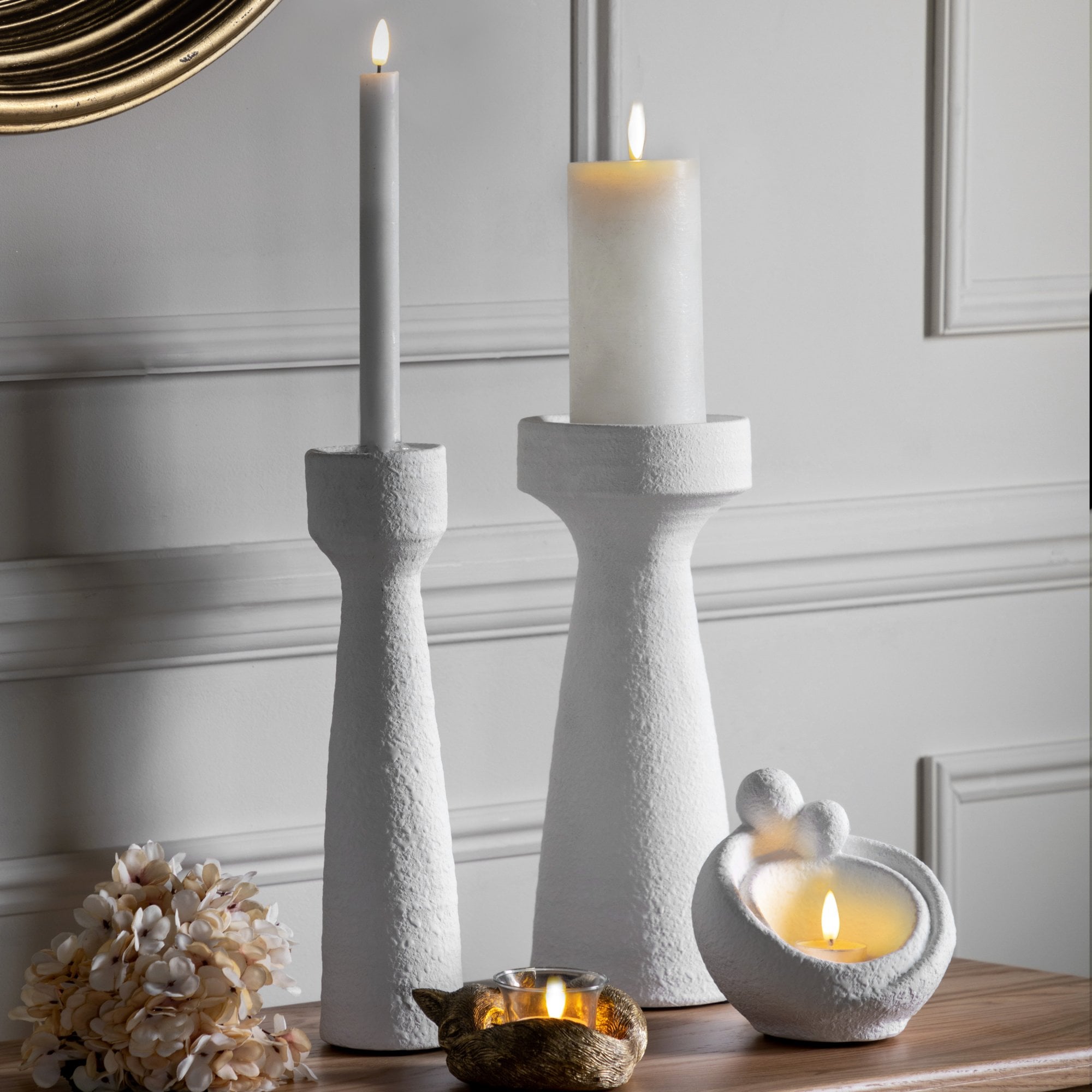 Luna Candlestick Small White (Set of 2) by Abode
