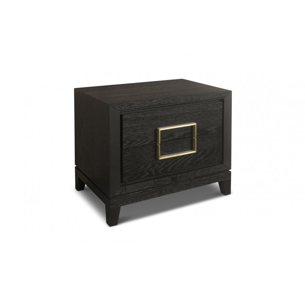 Lucca Brown Oak Wood Bedside Table with Gold Handles by Berkeley Designs