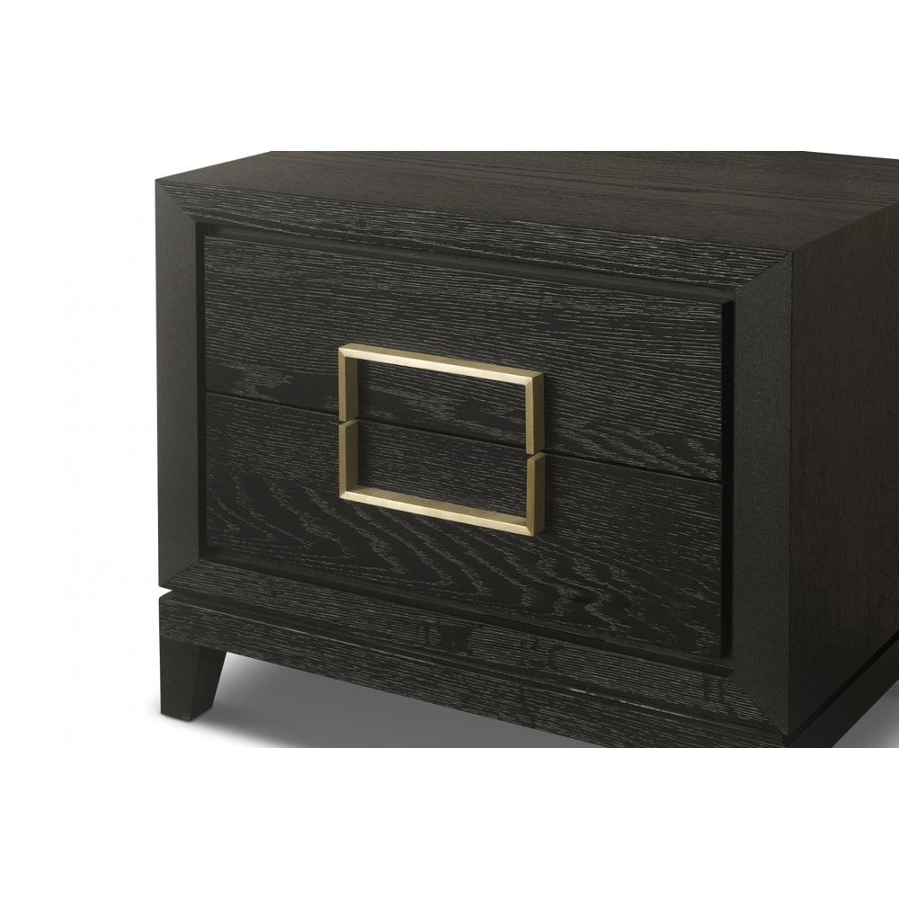 Lucca Brown Oak Wood Bedside Table with Gold Handles by Berkeley Designs