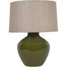 Aubrey Green Ceramic Lamp With Beige Hessian Light Shade by Libra Interiors