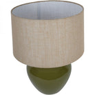 Aubrey Green Ceramic Lamp With Beige Hessian Light Shade by Libra Interiors