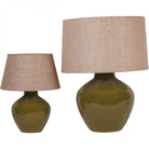 Aubrey Green Ceramic Lamp With Beige Hessian Light Shade by Libra Interiors