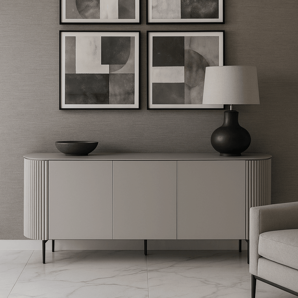 Lantine Sideboard Matte Light Grey Glass Top & Grey Lacquer Wood ...