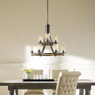 Angelo Two Tier Chandelier Distressed Weathered Oak & Slate Grey Metal 9 Light by Quintiesse