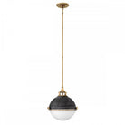Fletcher Single Pendant Light Aged Zinc Heritage Brass & Glass Shade by Quintiesse