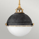 Fletcher Single Pendant Light Aged Zinc Heritage Brass & Glass Shade by Quintiesse