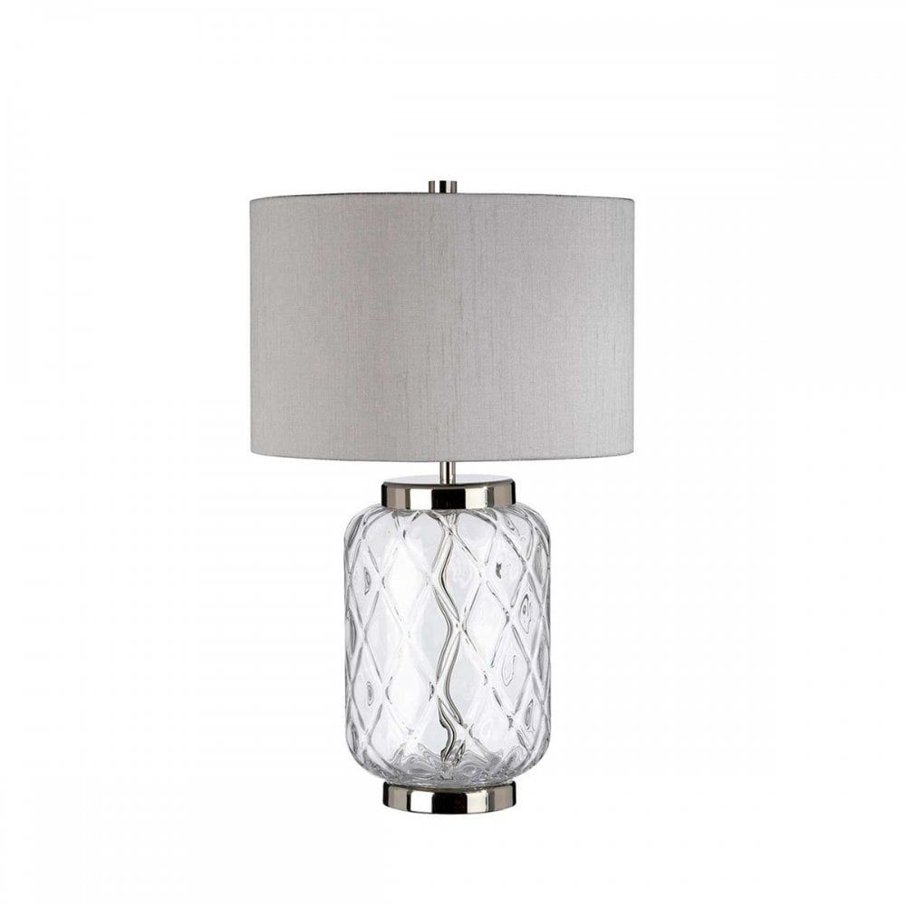 Sola Table Lamp Polished Nickel & Glass Base Silver Faux Silk Shade by Quintiesse