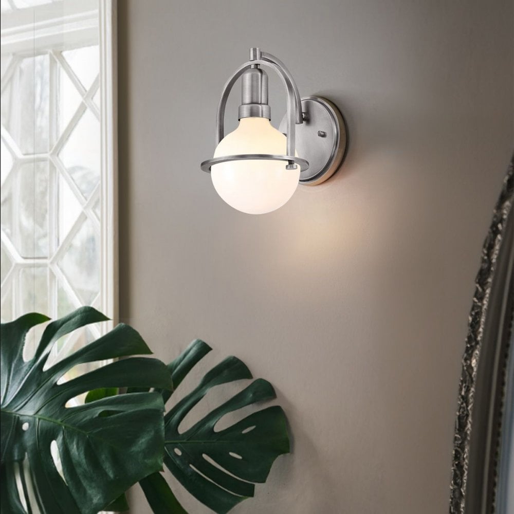 Somerset Brushed Nickel & Opal Glass Wall Light by Quintiesse