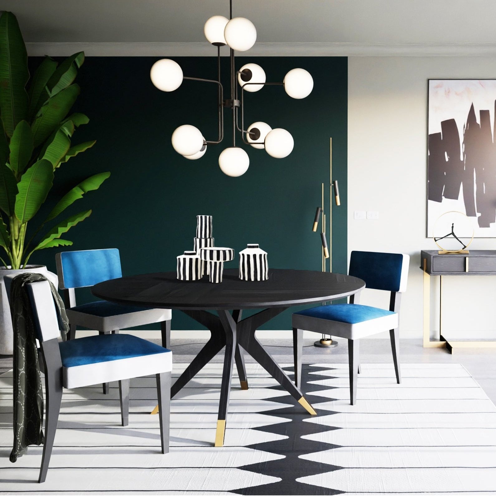 Anthology Dining Table Wenge Oak Wood & Polished Brass Feet - D1300 by Liang & Eimil