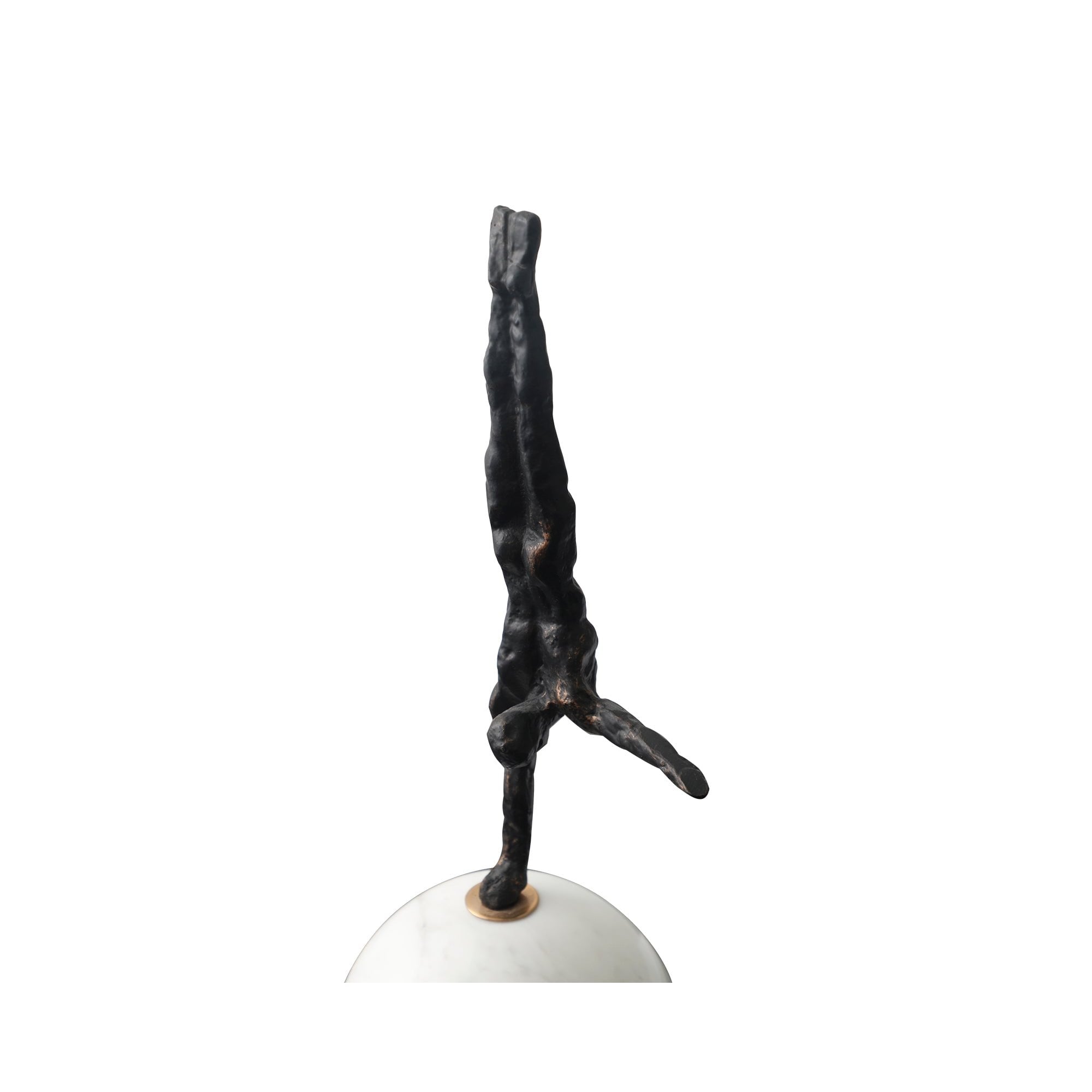 Handstand Dark Bronze Iron & White Marble Sculpture by Liang & Eimil