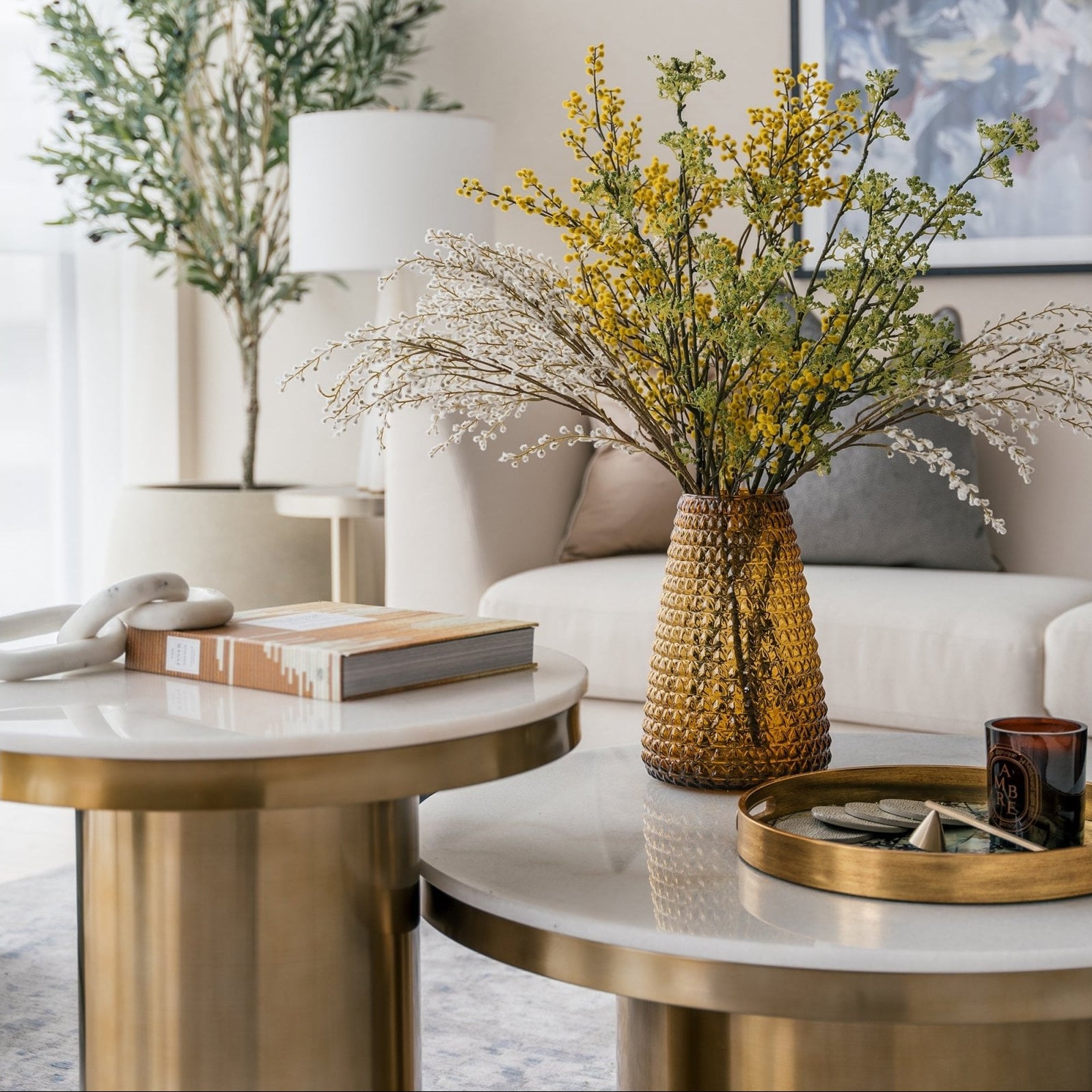 Camden Coffee Table Brushed Brass Frame with White Marble Top by Liang & Eimil