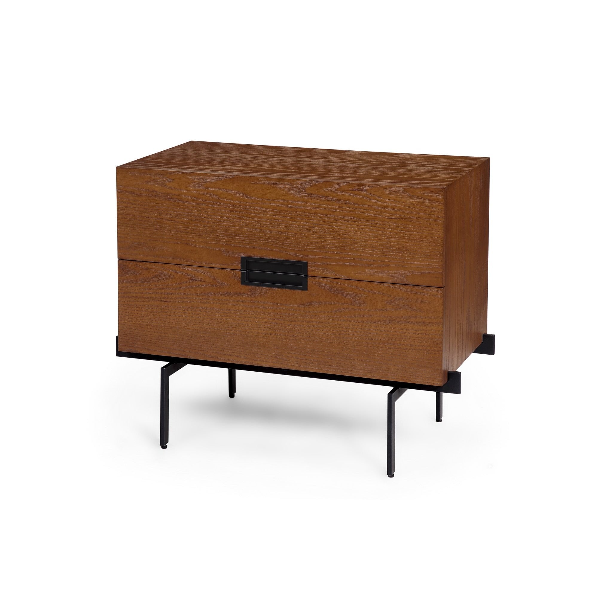 Palau Bedside Table Classic Brown Ash Wood Black Steel Legs & Handles by Liang & Eimil