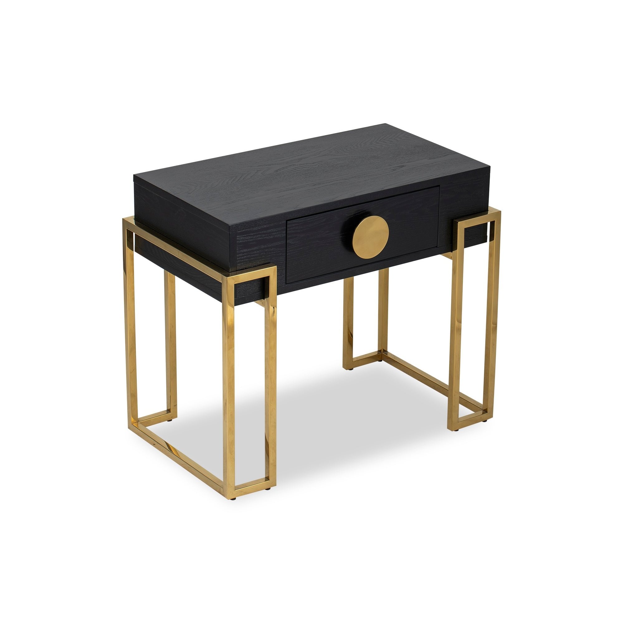 Paradigm Bedside Table Black Ash Wood & Polished Brass Handles & Legs by Liang & Eimil