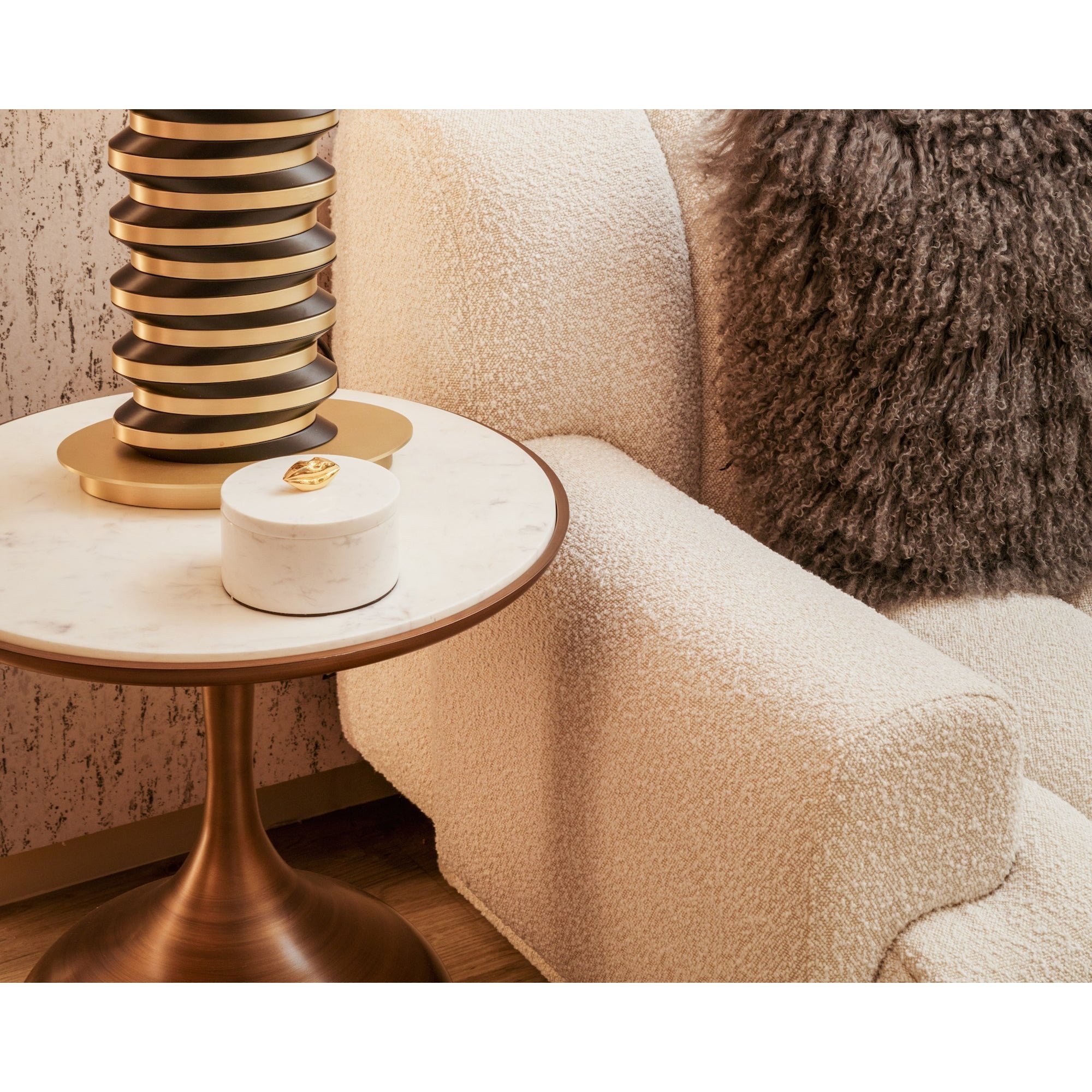 Polka Brushed Brass & White Marble Side Table by Liang & Eimil