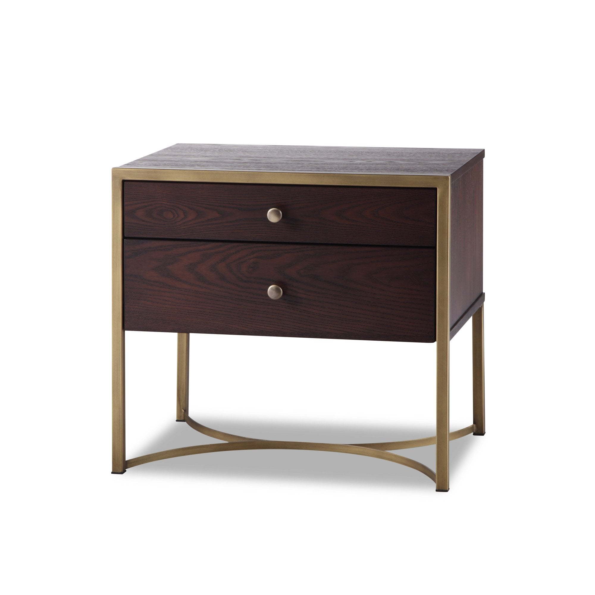Rivoli Bedside Table Chocolate Ash Wood & Brass Frame Two Drawers by Liang & Eimil