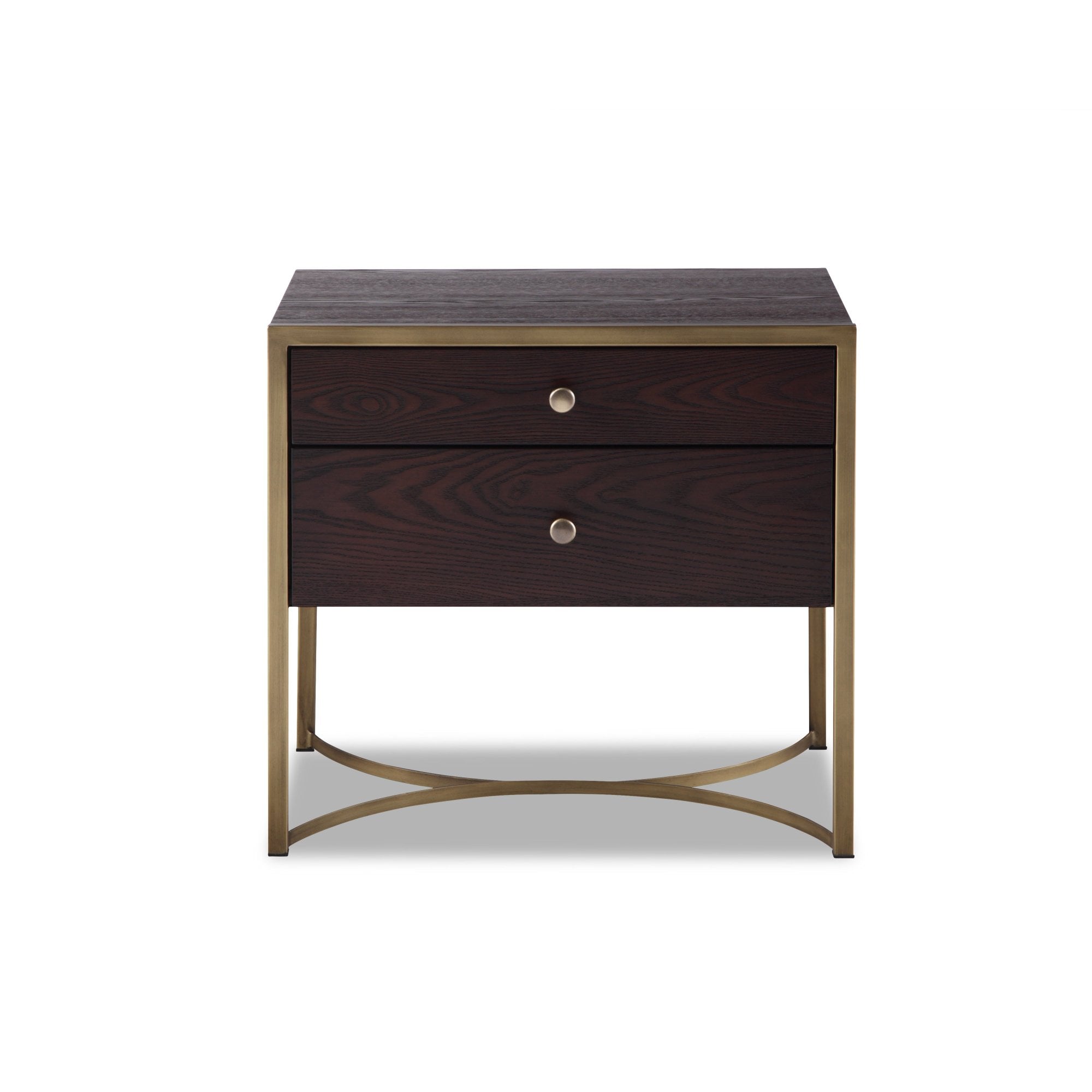 Rivoli Bedside Table Chocolate Ash Wood & Brass Frame Two Drawers by Liang & Eimil